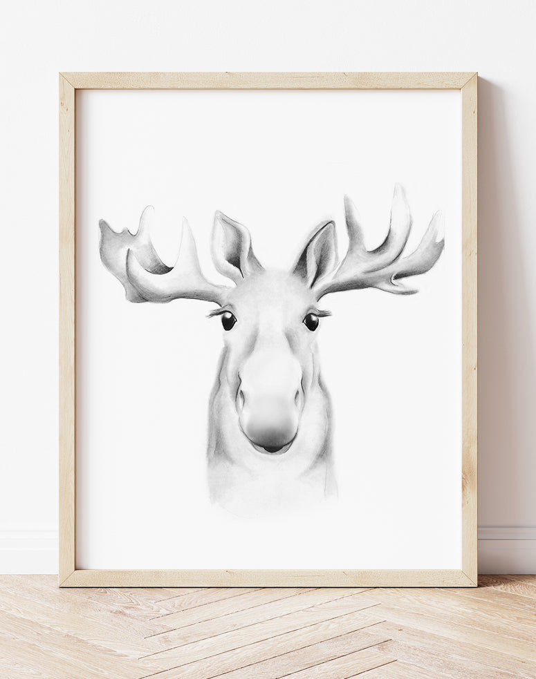 Moose Sketch Fluffy Face Print - Studio Q - Art by Nicky Quartermaine Scott