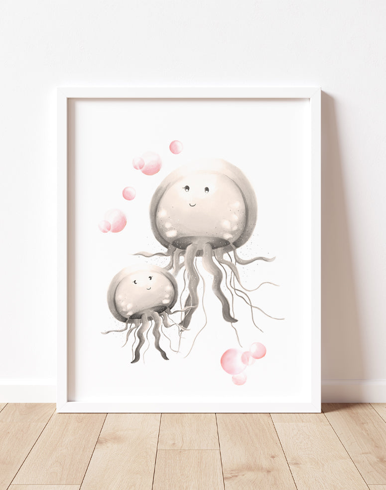 Jellyfish Nursery Art Print - Sweet Blush - Studio Q - Art by Nicky Quartermaine Scott