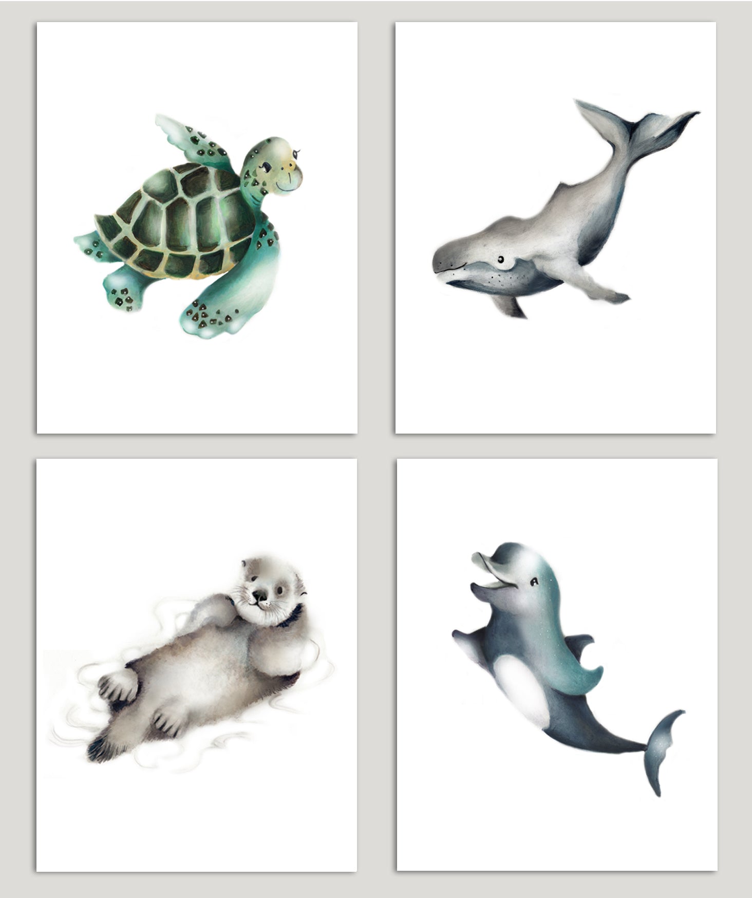 Ocean Animal Nursery Prints - Set of 4 - Studio Q - Art by Nicky Quartermaine Scott