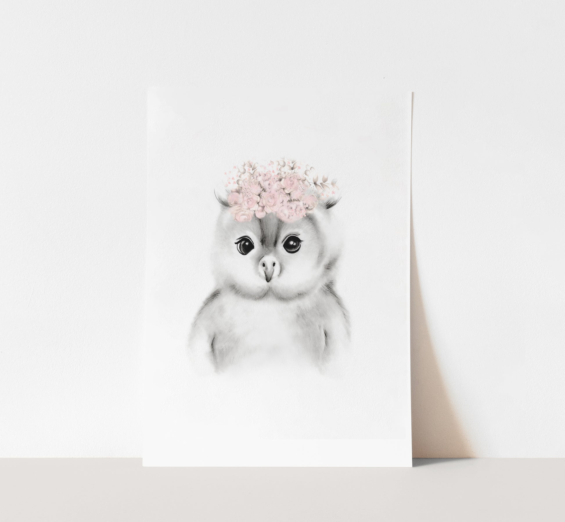 Baby Owl Blush Flower Crown Print- Studio Q - Art by Nicky Quartermaine Scott
