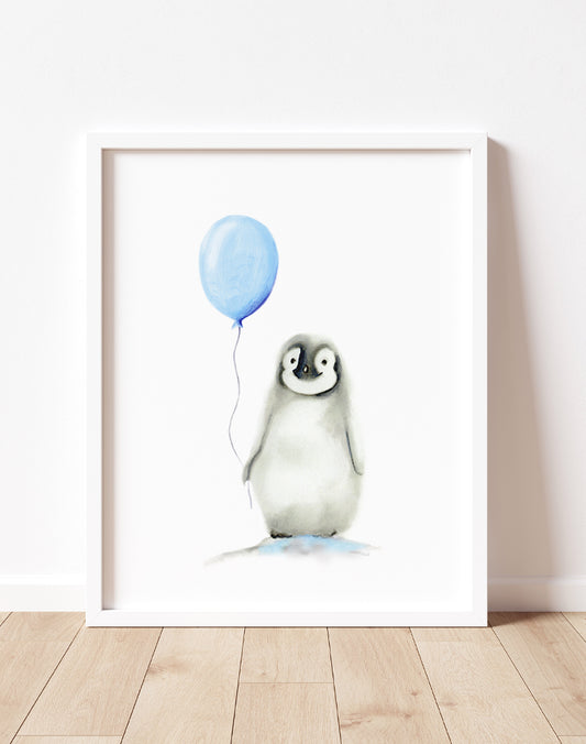 Penguin with Round Balloon Nursery Art Print - Studio Q - Art by Nicky Quartermaine Scott