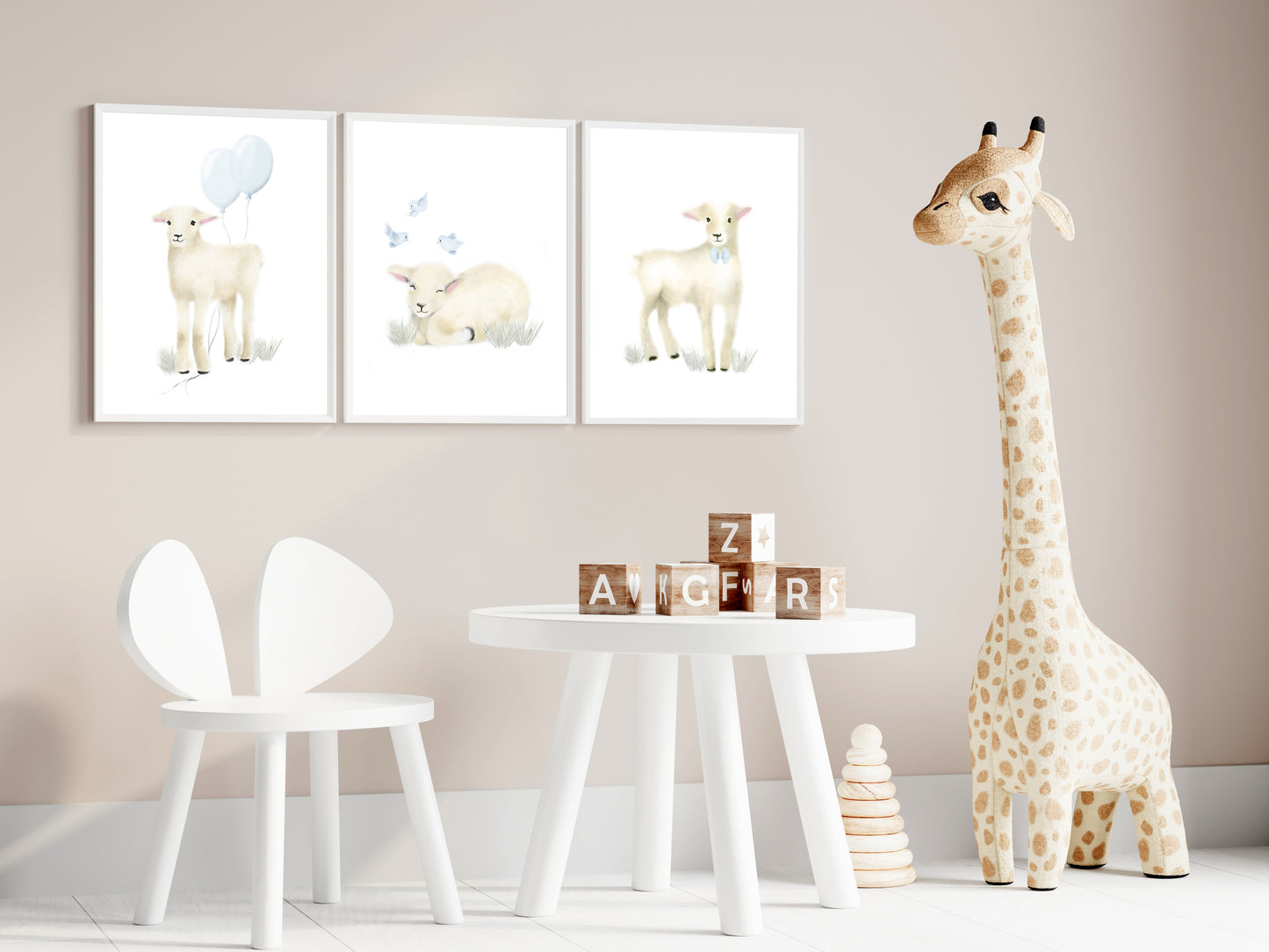 Baby Lambs for Boy - Set of 3 - Studio Q - Art by Nicky Quartermaine Scott