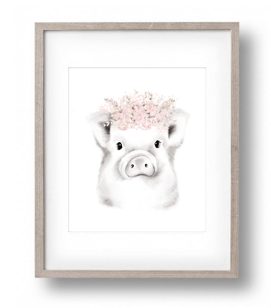 Pig with Blush Flower Crown Print - Studio Q - Art by Nicky Quartermaine Scott
