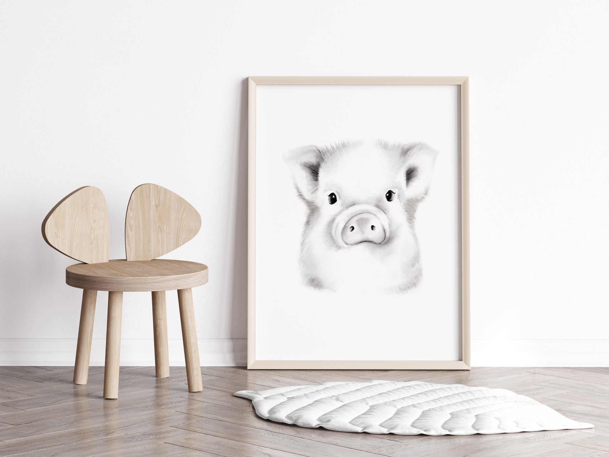 Pig Sketch Fluffy Face Print- Studio Q - Art by Nicky Quartermaine Scott