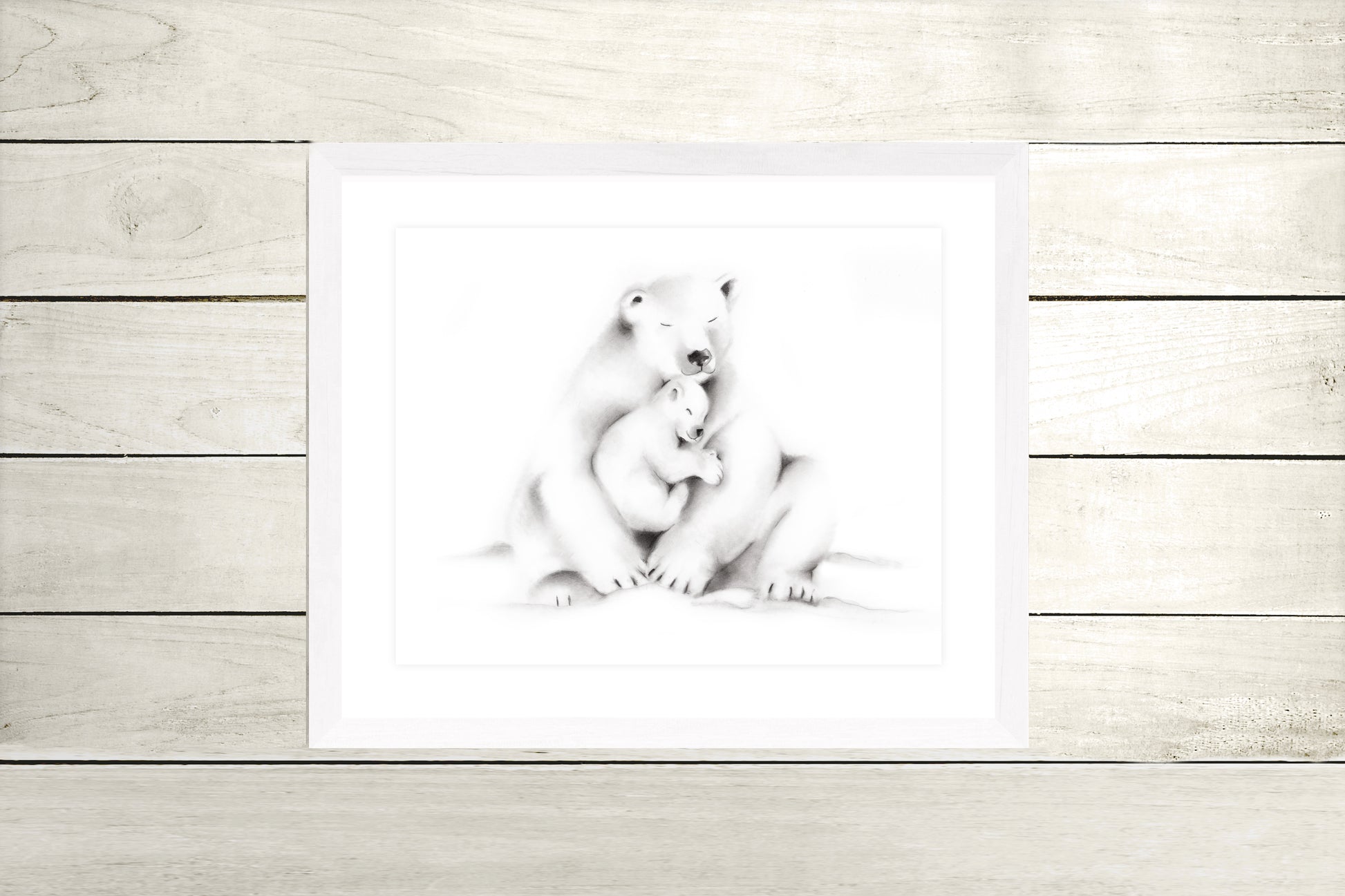 Polar Bear Family Pencil Drawing Print - Studio Q - Art by Nicky Quartermaine Scott
