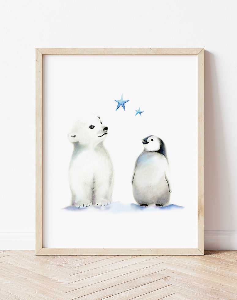 Polar Bear and Penguin Nursery Art Print - Studio Q - Art by Nicky Quartermaine Scott