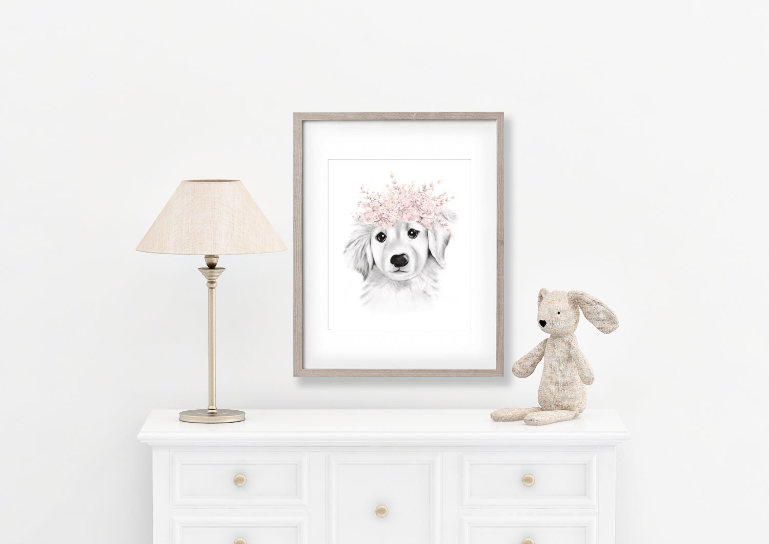 Retriever Pup Floral Crown Print - Studio Q - Art by Nicky Quartermaine Scott