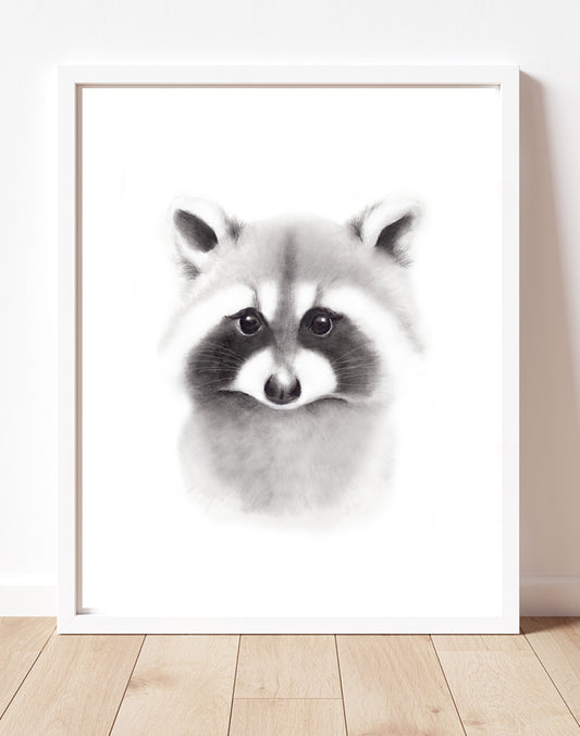 Raccoon Sketch Fluffy Face Nursery Art Print- Studio Q - Art by Nicky Quartermaine Scott