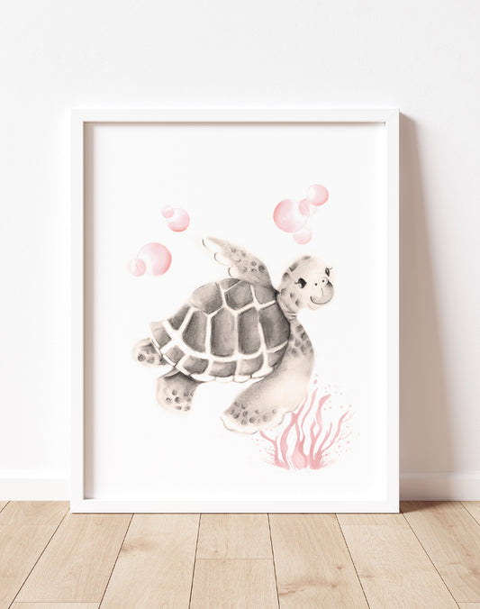 Turtle Nursery Art Print - Sweet Blush- Studio Q - Art by Nicky Quartermaine Scott
