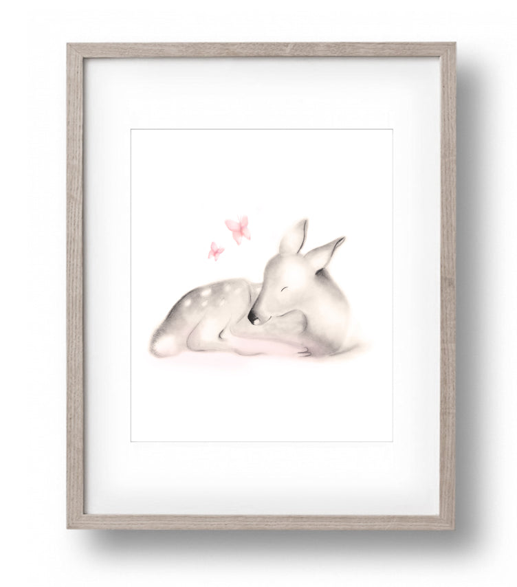 Sleeping Baby Fawn Nursery Art Print - Studio Q - Art by Nicky Quartermaine Scott