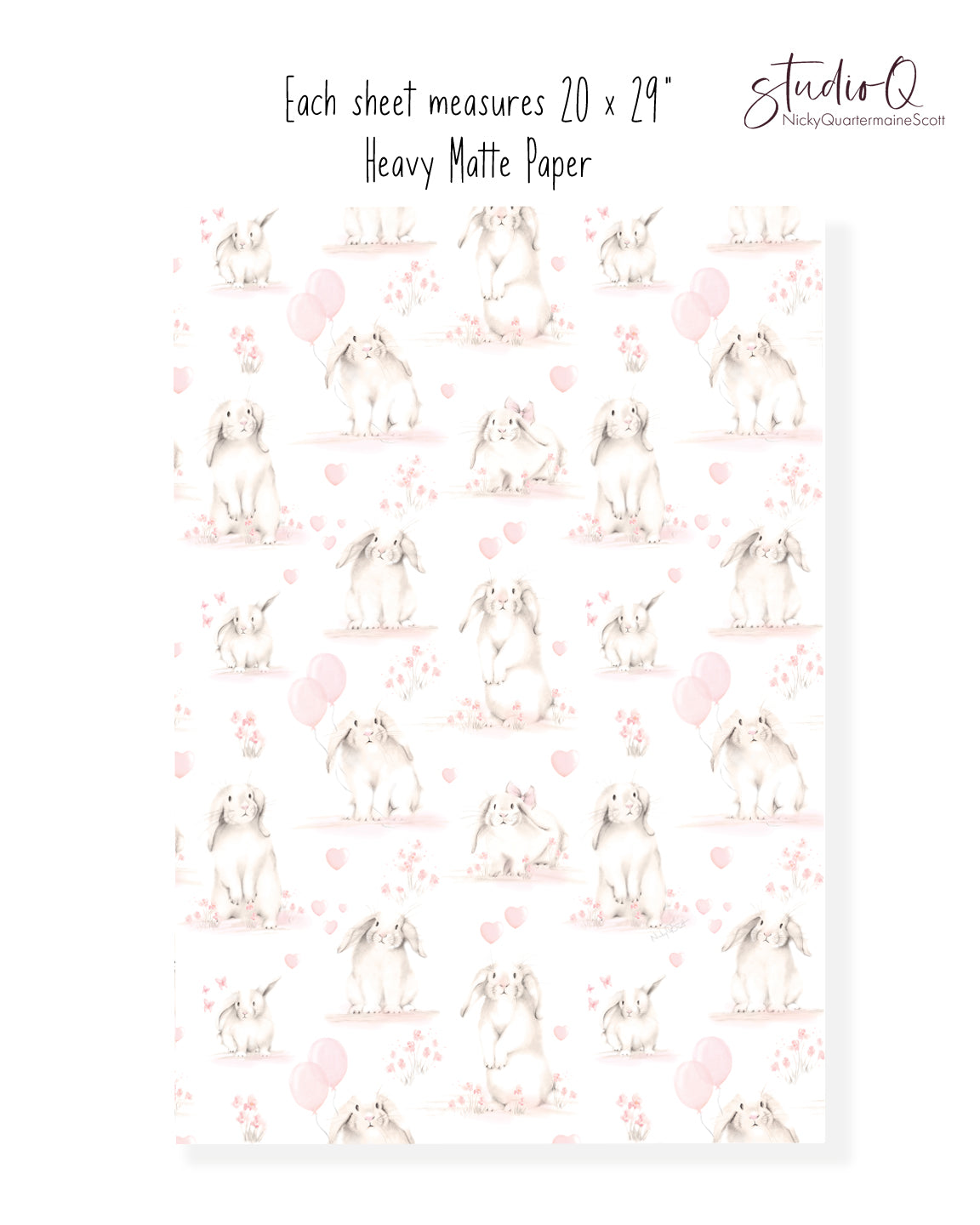 Sweet Blush Bunny Wrapping Paper - Studio Q - Art by Nicky Quartermaine Scott