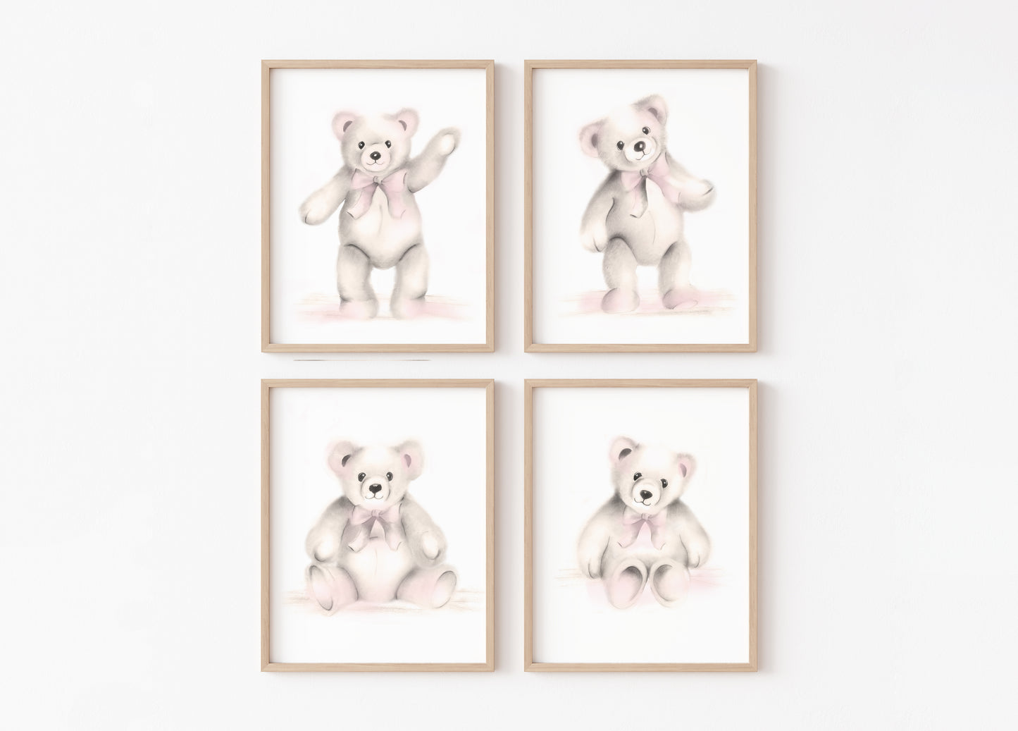 Teddy Bears Nursery Art Prints in Sweet Blush- Set of 4 - Studio Q - Art by Nicky Quartermaine Scott