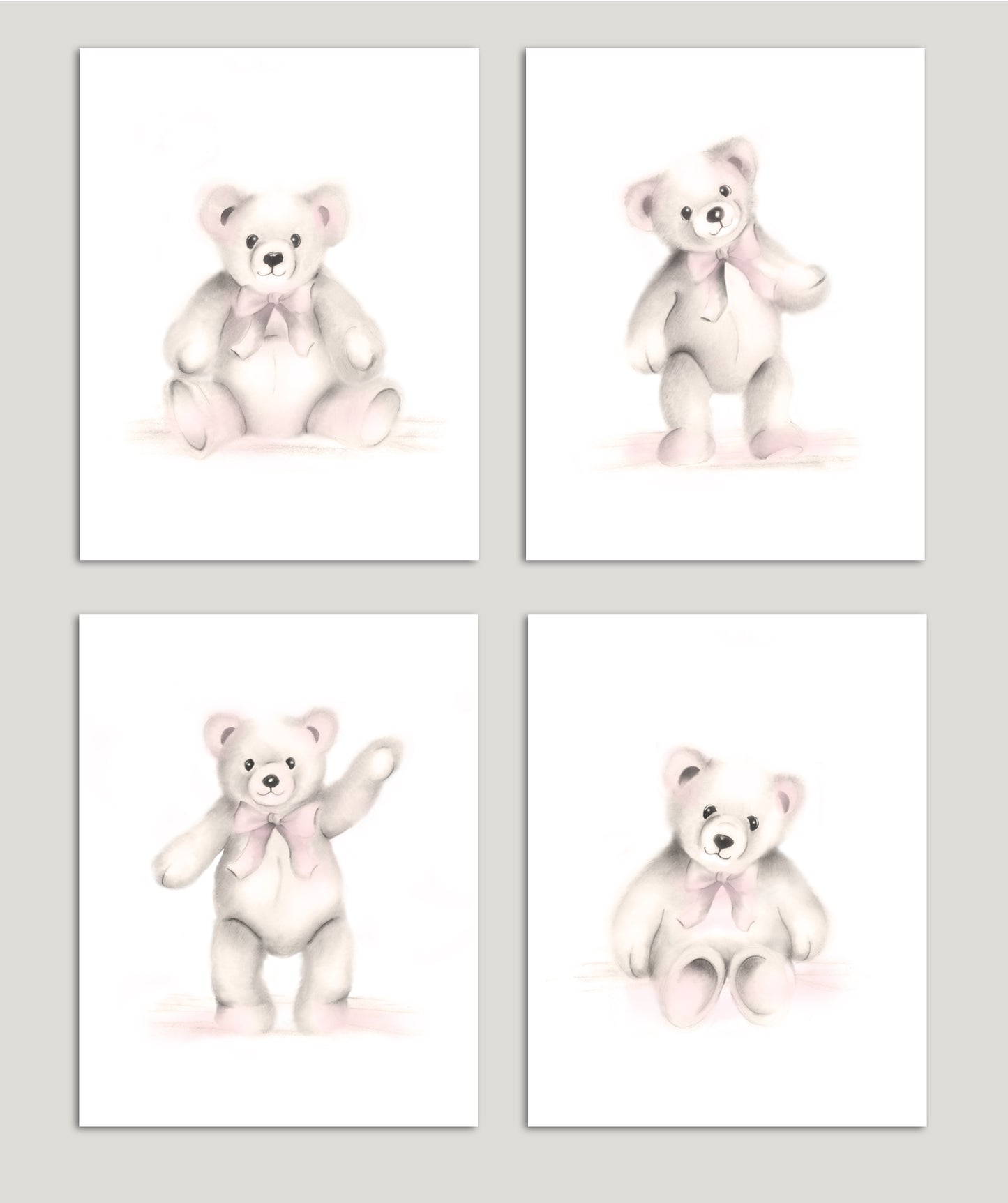 Teddy Bears Nursery Art Prints in Sweet Blush- Set of 4 - Studio Q - Art by Nicky Quartermaine Scott