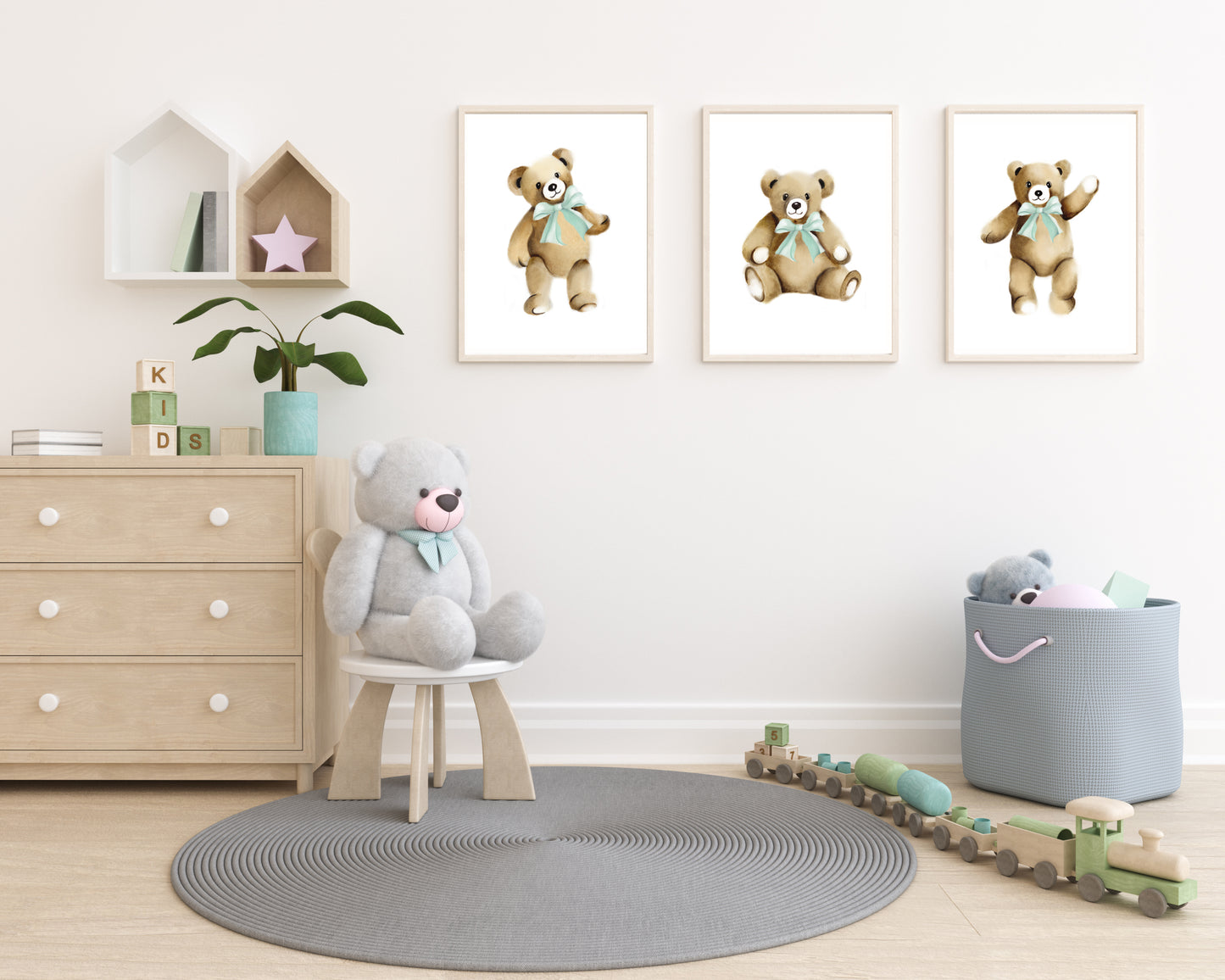 Teddies with Bows Prints - Set of 3