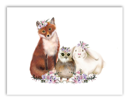 Baby Woodland Animals with Flowers Print - Studio Q - Art by Nicky Quartermaine Scott