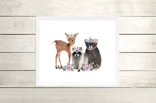 Baby Woodland Animals with Flowers Print - Studio Q - Art by Nicky Quartermaine Scott
