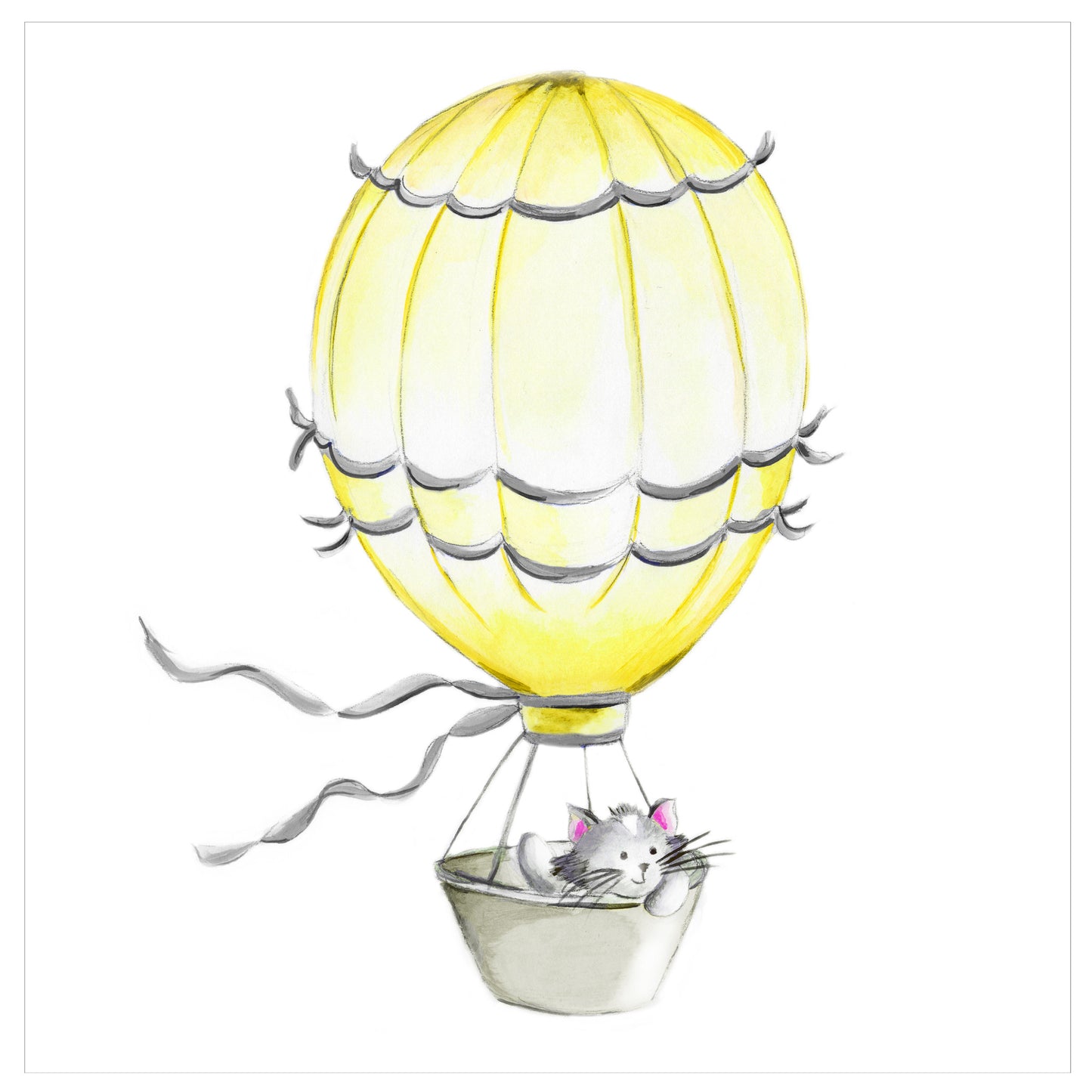 Hot Air Balloon with Kitty - Studio Q - Art by Nicky Quartermaine Scott